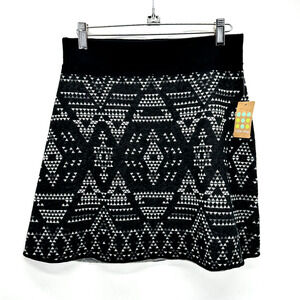 NWT Title Nine Merino Wool A-Line‎ Skirt Mini Size XS Black Aztec Preppy Outdoor